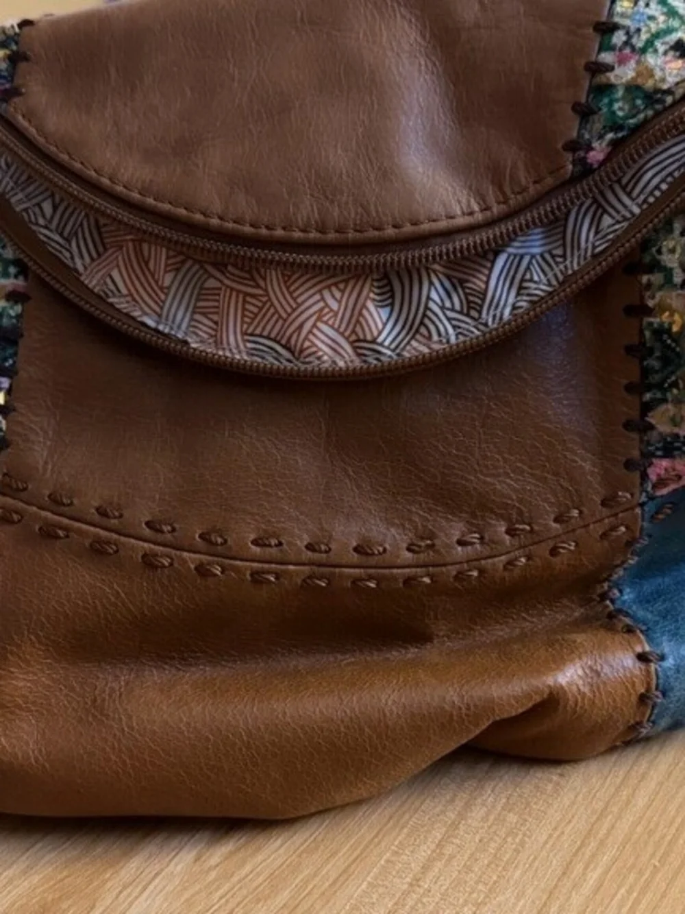 The Sak Brown & Teal Patchwork Leather Crossbody Bag